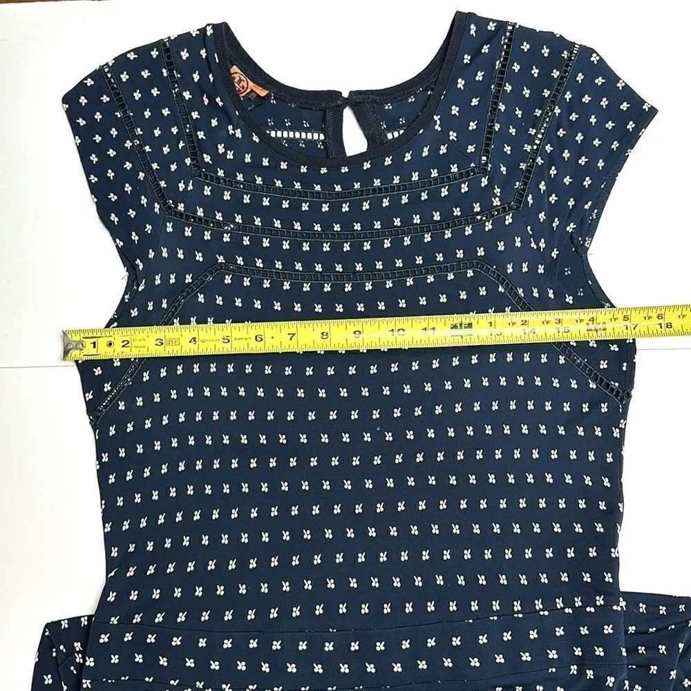 Tory Burch Midi Summer Dress Navy Blue Cap Sleeve Rayon Jersey size S